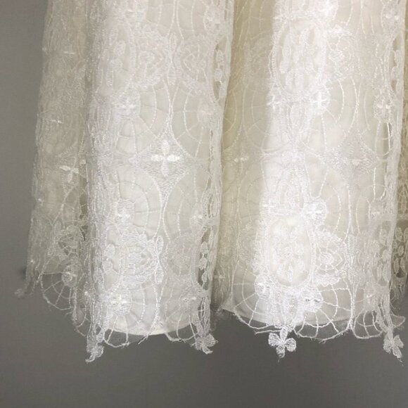 Ivory Lace Overlay Tea Length A-Line Wedding Dress - Picture 13 of 16